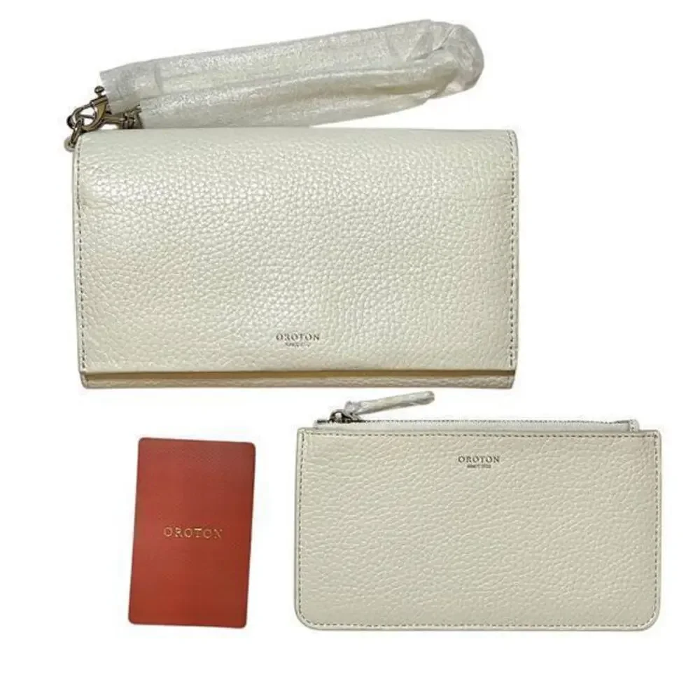 NWT Oroton Avalon Ivory-White Pebbled Leather Clutch Wristlet Wallet and Pouch